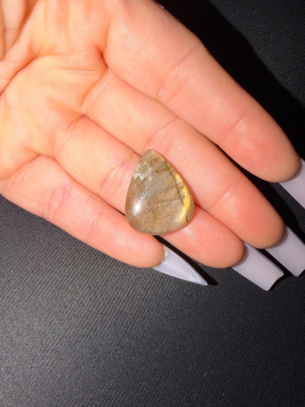 Teardrop Labradorite Ring Stone — Iridescent Gray-Green